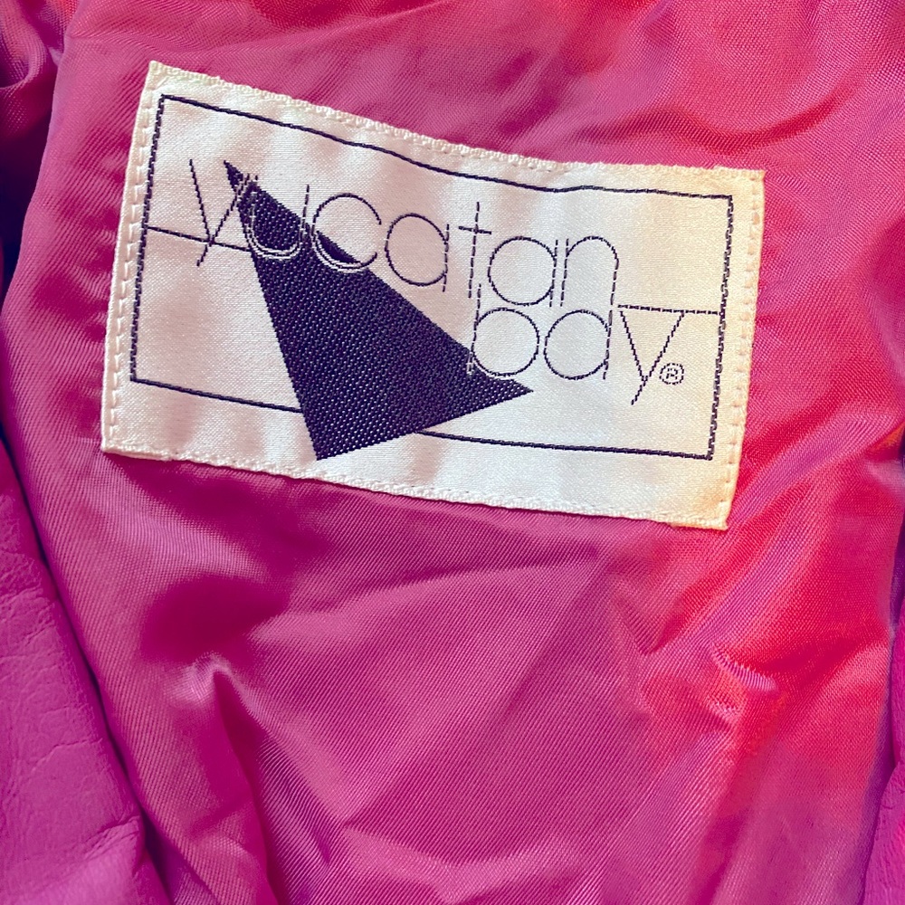 A Hot Pink Leather Jacket Size Small Never worn Love it wish I could fit in it